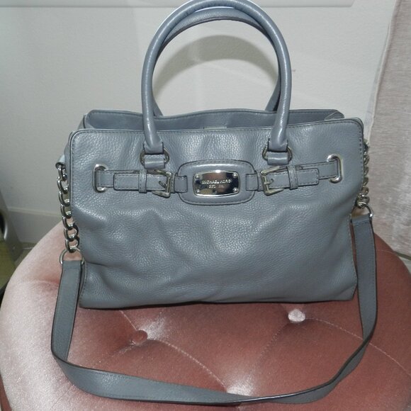 MICHAEL KORS HAMILTON HEATHER GRAY PEBBLED LEATHER LARGE EW TOTE BAG - Picture 1 of 13